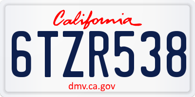 CA license plate 6TZR538