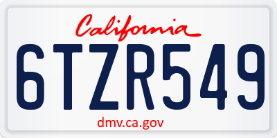 CA license plate 6TZR549