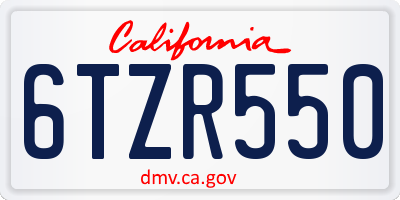 CA license plate 6TZR550