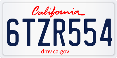 CA license plate 6TZR554