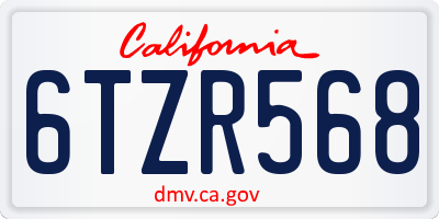 CA license plate 6TZR568