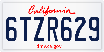 CA license plate 6TZR629