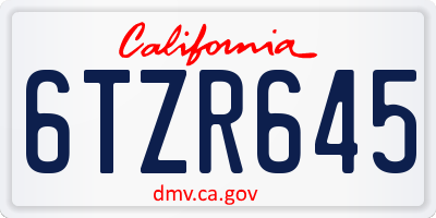 CA license plate 6TZR645