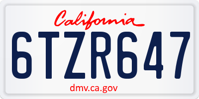 CA license plate 6TZR647