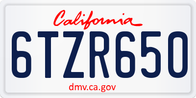 CA license plate 6TZR650