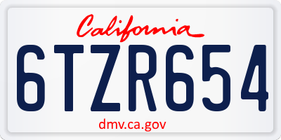 CA license plate 6TZR654