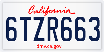 CA license plate 6TZR663