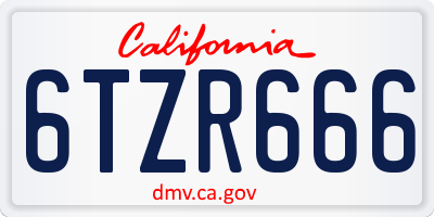 CA license plate 6TZR666