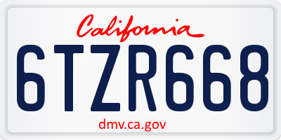 CA license plate 6TZR668