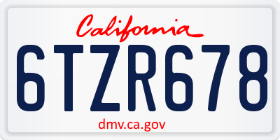 CA license plate 6TZR678