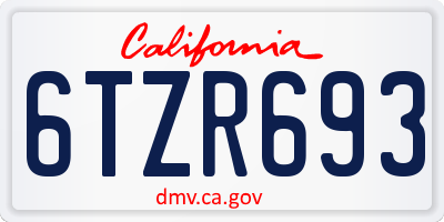 CA license plate 6TZR693