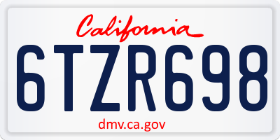CA license plate 6TZR698
