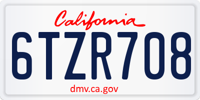 CA license plate 6TZR708
