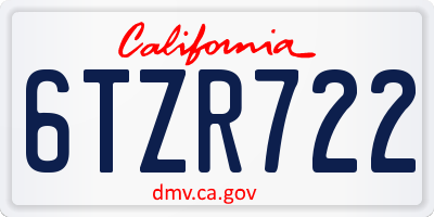 CA license plate 6TZR722