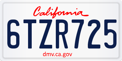 CA license plate 6TZR725