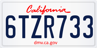 CA license plate 6TZR733