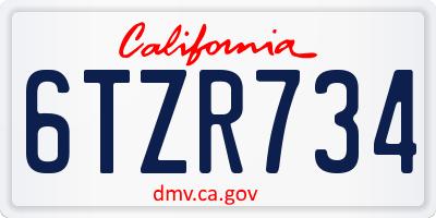 CA license plate 6TZR734