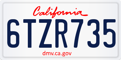 CA license plate 6TZR735