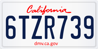 CA license plate 6TZR739