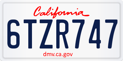 CA license plate 6TZR747