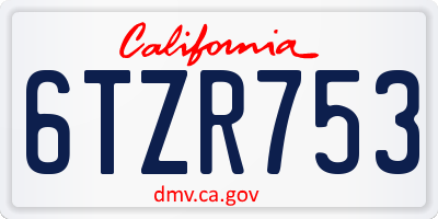 CA license plate 6TZR753