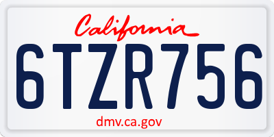 CA license plate 6TZR756