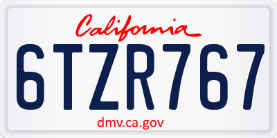 CA license plate 6TZR767