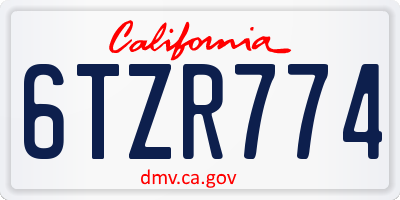 CA license plate 6TZR774
