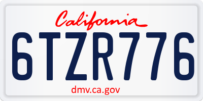 CA license plate 6TZR776