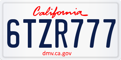CA license plate 6TZR777