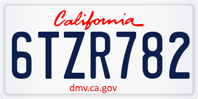 CA license plate 6TZR782