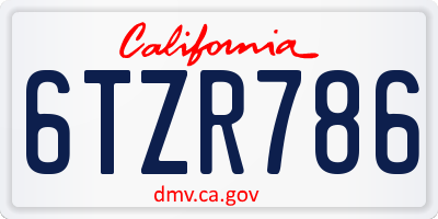 CA license plate 6TZR786