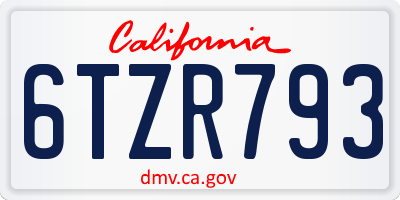 CA license plate 6TZR793