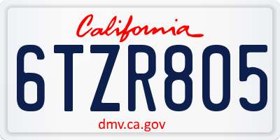 CA license plate 6TZR805