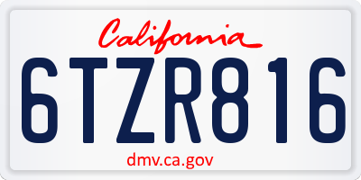 CA license plate 6TZR816