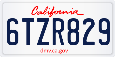 CA license plate 6TZR829
