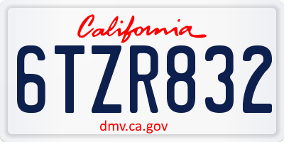 CA license plate 6TZR832