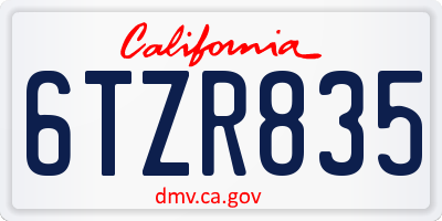 CA license plate 6TZR835