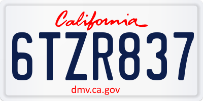 CA license plate 6TZR837