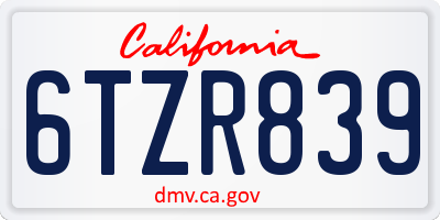 CA license plate 6TZR839