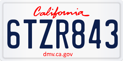 CA license plate 6TZR843
