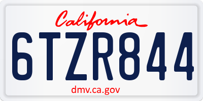 CA license plate 6TZR844