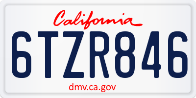 CA license plate 6TZR846