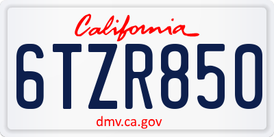 CA license plate 6TZR850