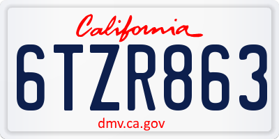 CA license plate 6TZR863
