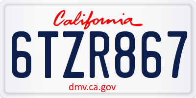 CA license plate 6TZR867