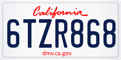 CA license plate 6TZR868