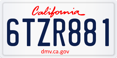 CA license plate 6TZR881