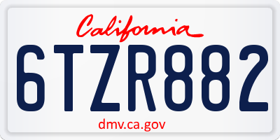 CA license plate 6TZR882
