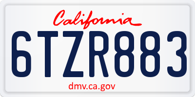 CA license plate 6TZR883